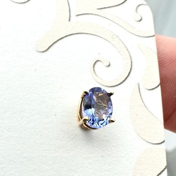 Womens Earrings 14K Yellow Gold Oval Amethyst Studs Pierced Gift Idea for Her - Picture 4 of 5